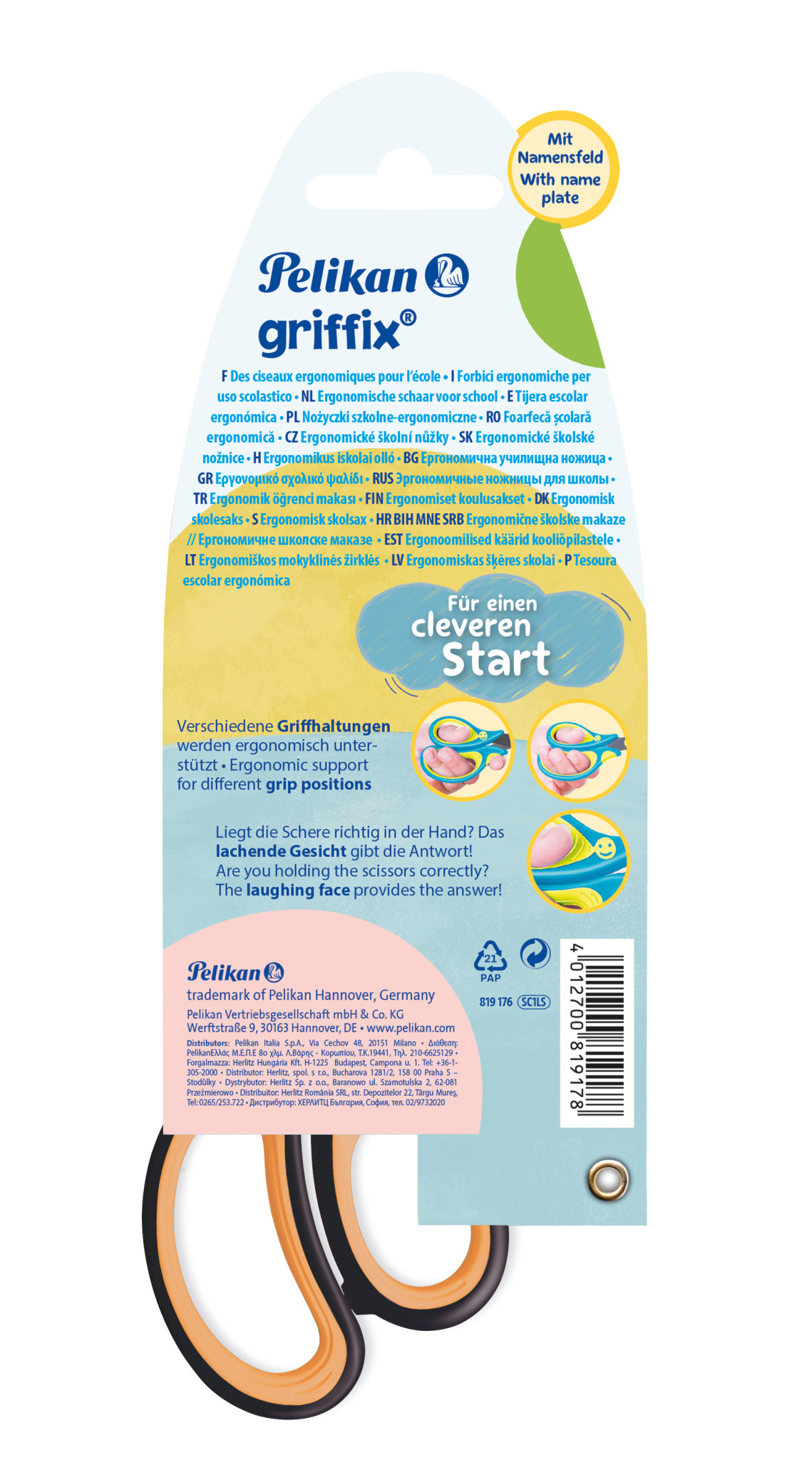 Pelikan Griffix Schere Linkshänder Schwarz, Orange