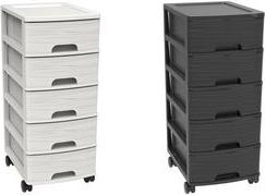 EDA Schubladenboxen-Turm STONE, A4, 5 Schübe, PP, weiß Schübe mit Griffmulde und Auszugssperre, Boxen stapelbar, - 1 Stück (010330 BL.CER)