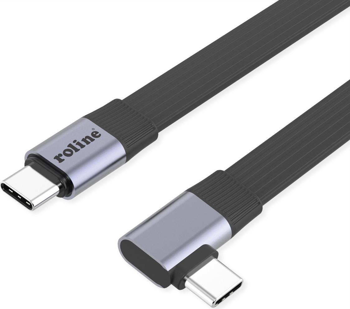 ROLINE USB4-2.0 Kabel (80 Gbit/s), flach ST/ST, gerade-90° abgewinkelt, 0,13m (11.02.9099)