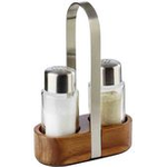 APS Salz- und Pfeffer-Menage WOOD, Akazienholz/Edelstahl Salz- und Pfefferstreuer aus Glas mit mattiertem - 1 Stück (40435)