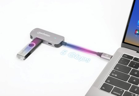 Manhattan USB-C Dock/Hub 130707 HDMI USB-A USB-C Power Delivery 100 W Space-grau