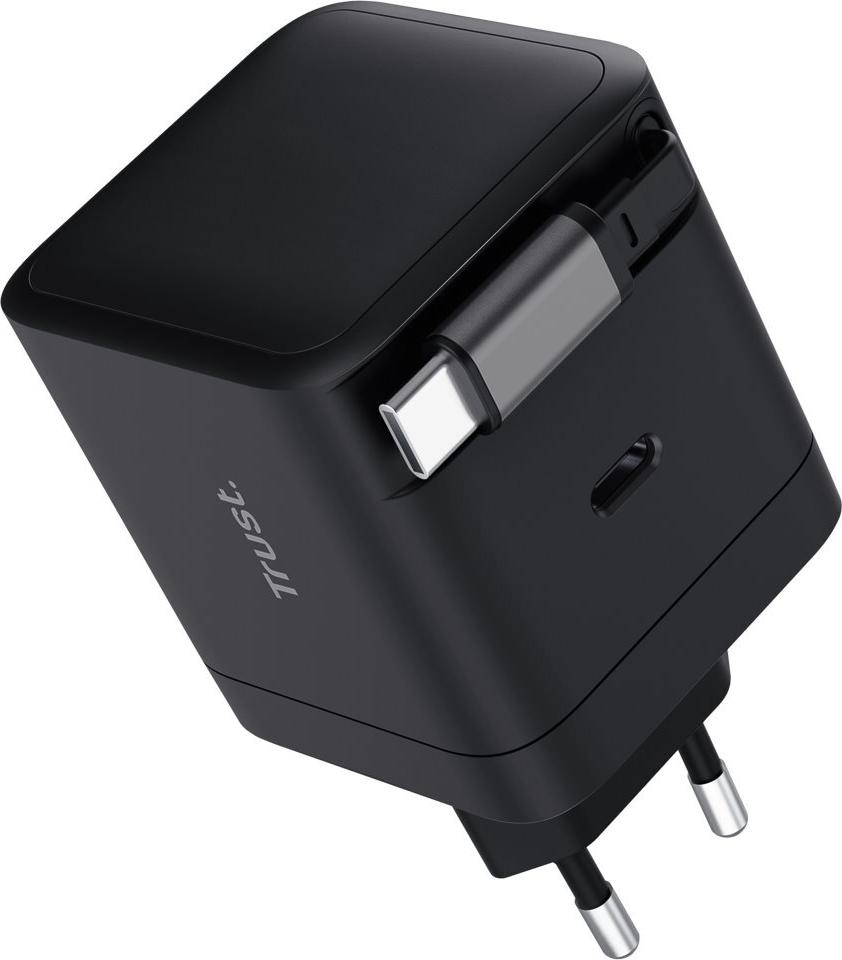 25805 TRUST Maxo EU USB Ladegeraet 65 W einziehbares Kabel 1xUSB-C schwarz (25805)