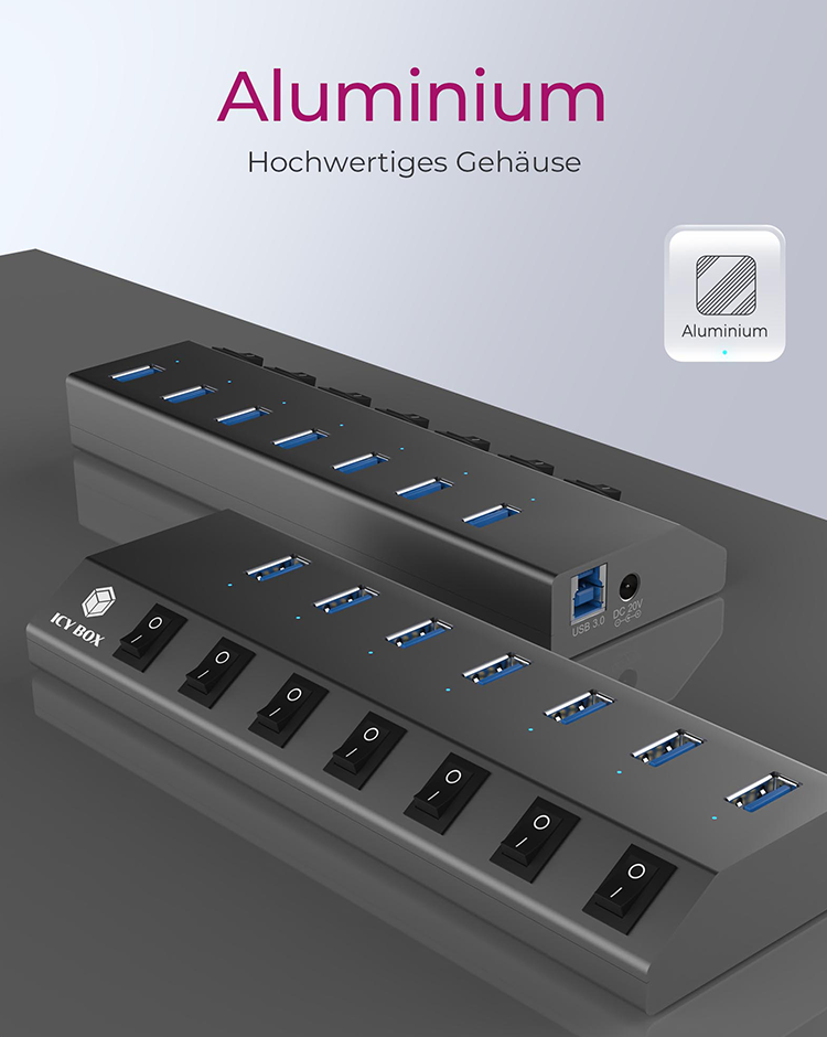 ICY BOX IB-HUB1701-C3 USB-Hub 7 Ports Anthrazit