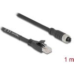 Delock M12 Kabel X-kodiert 8 Pin Buchse zu RJ45 Stecker Cat.5e S/FTP flexibel 1 m schwarz (80589)