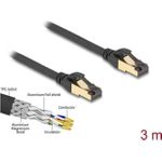 Delock RJ45 Netzwerkkabel Cat.6A Stecker zu Stecker S/FTP schwarz 3 m mit Cat.7 Rohkabel Industrie und Outdoor tauglich (80250)