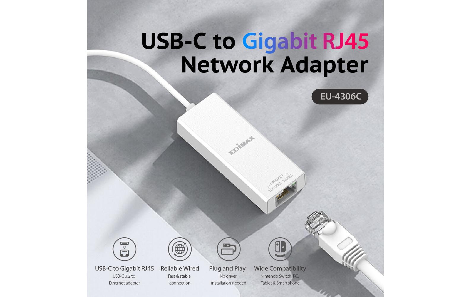Edimax EU-4306C Netzwerkadapter USB-C 3.1 Gigabit Ethernet Weiß