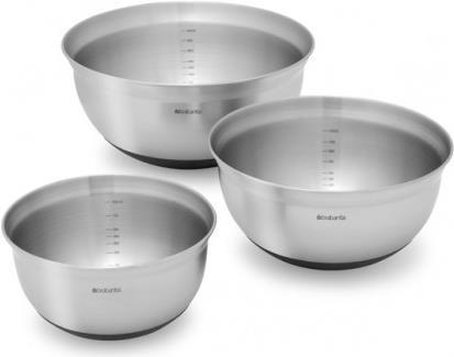 Brabantia Rührschüssel Stahl matt schwarz, 3-er Set 1+1.6+3L (363900)