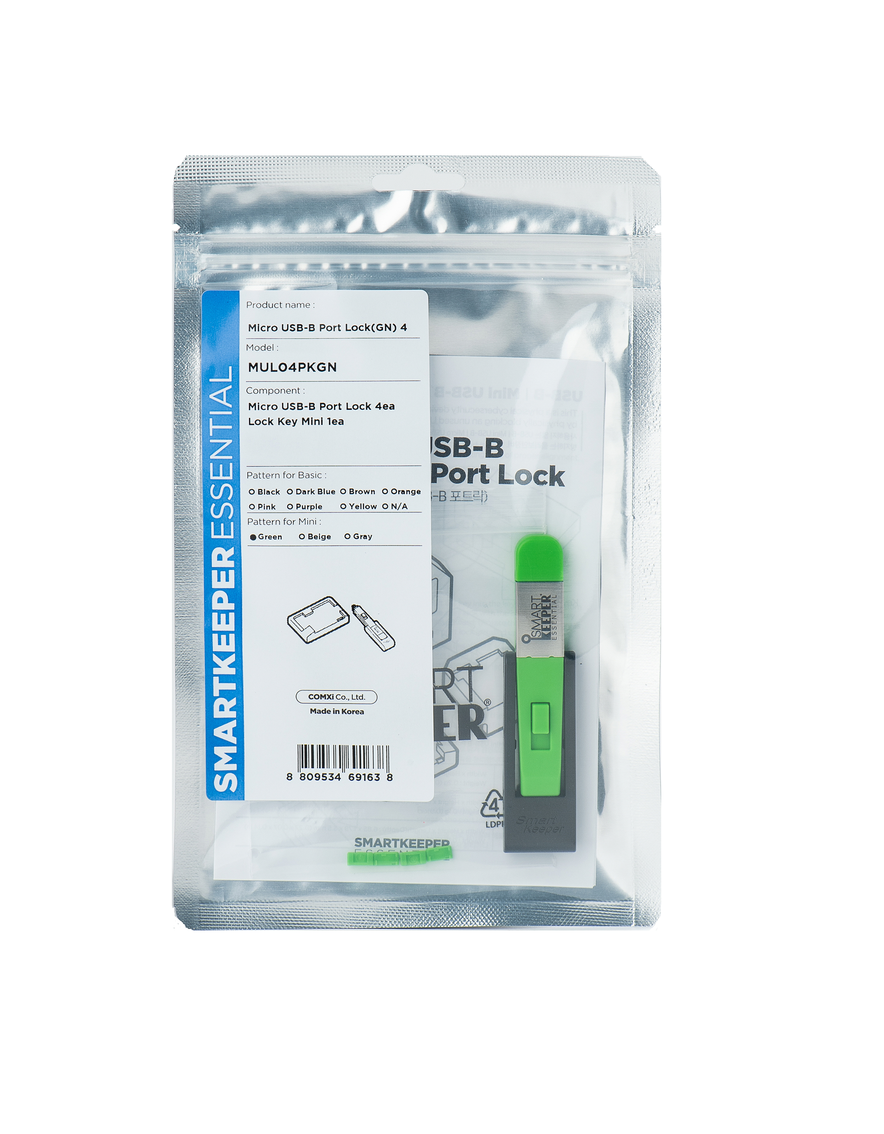 SmartKeeper Micro USB Type-B Schnittstellenblockierung 4 Stück + Schlüssel Grün