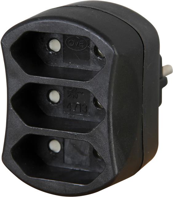 KOPP Adapter mit Anschluss für 3x Euro-Stecker (3-fach | 250V | 3x 2,5A) - in schwarz (471305006)