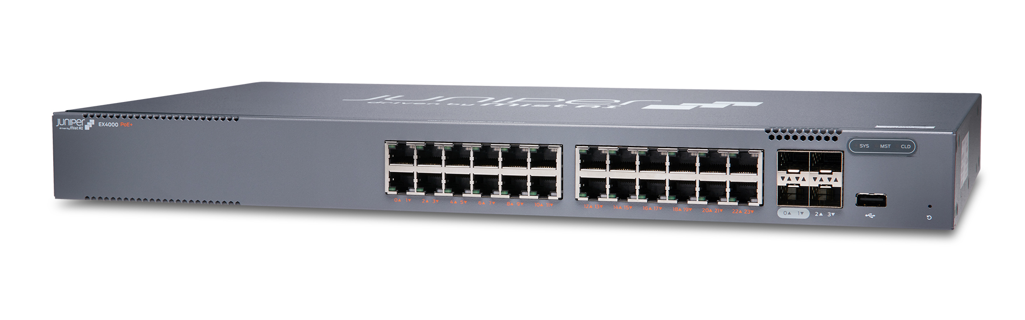 Juniper EX4000-24P Managed Switch L2/L3 24x Gigabit Ethernet PoE+ 4x SFP+ 1U Grau