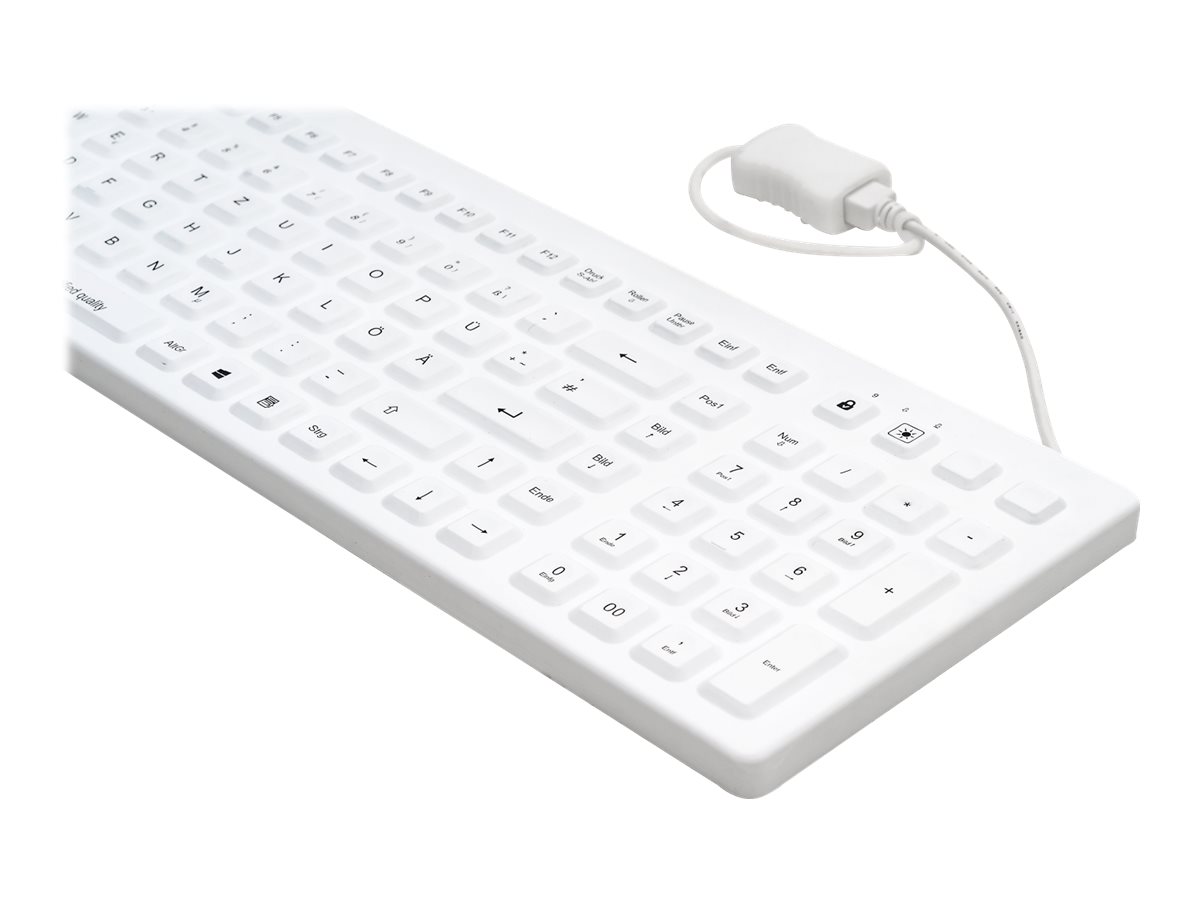 GETT CleanType Prime Pro+ Silikon-Tastatur USB IP68 Beleuchtet 110 Tasten Deutsch Weiß
