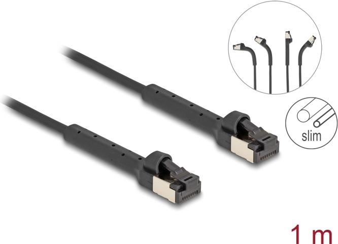 Delock RJ45 Slim Netzwerkkabel Cat.8.1 U/FTP winkelbar bis 40 Gbps schwarz 1 (80940)