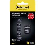 Intenso Premium 5er Pack (5 x 64 GB) microSDXC-Karte 64 GB Class 10 UHS-I inkl. SD-Adapter (3423595)