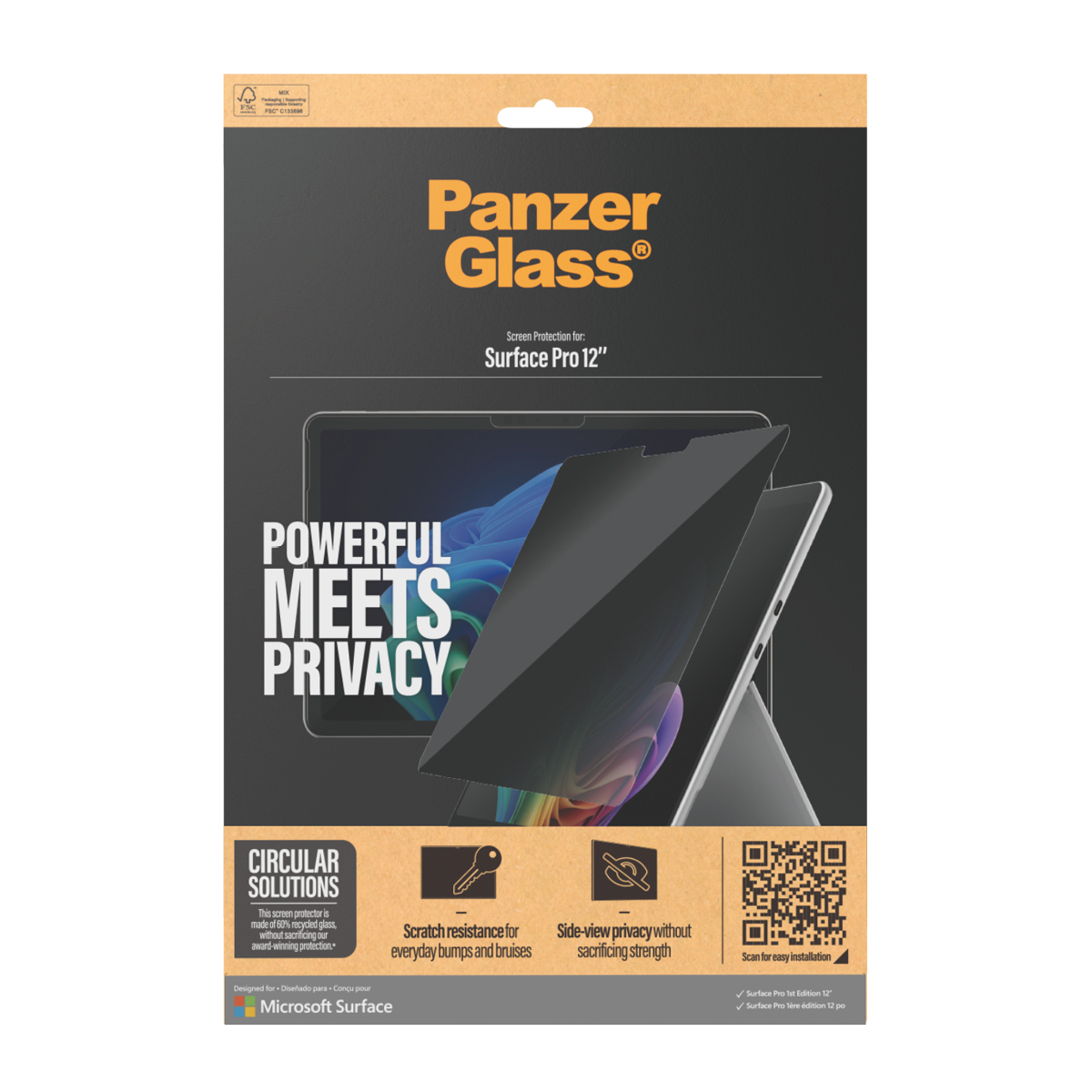 PanzerGlass Privacy Displayschutzglas Microsoft Surface Pro 12" Transparent