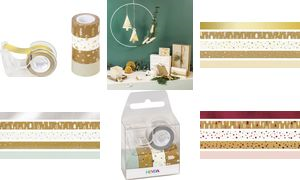 HEYDA Deko-Klebeband Mini Bäume, gold / natur aus Papier, mit Hochglanzveredelung, je Rolle 12 mm x 3 m, - 1 Stück (203584538)