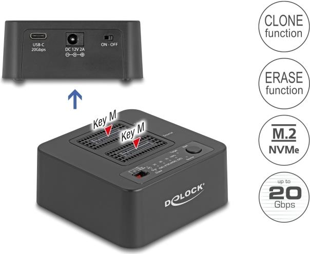 Delock USB 20 Gbps M.2 Dockingstation für 2 x NVMe PCIe SSD mit Klon- und (64300)