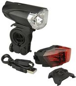 FISCHER Fahrrad-LED/USB-Beleuchtungs-Set 35 Lux Lebensdauer bis zu 50.000 Stunden, StVZO zugelassen - 1 Stück (85354)