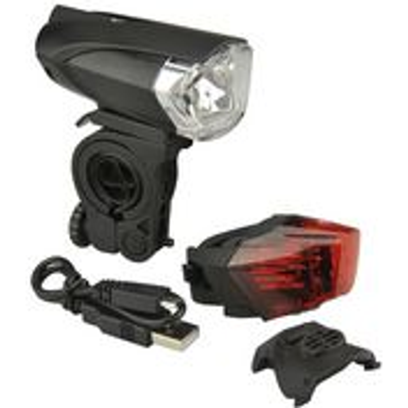 FISCHER Fahrrad-LED/USB-Beleuchtungs-Set 35 Lux Lebensdauer bis zu  