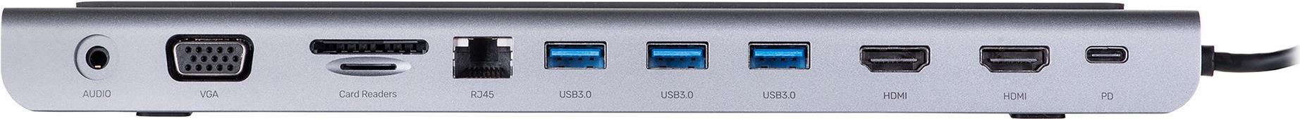 UNITEK HUB USB-C D1022B; USB-A x3, USB-C PD, HDMI x2, VGA, Ethernet RJ45, SD, Micro SD, 3.5mm Audio (D1022B)
