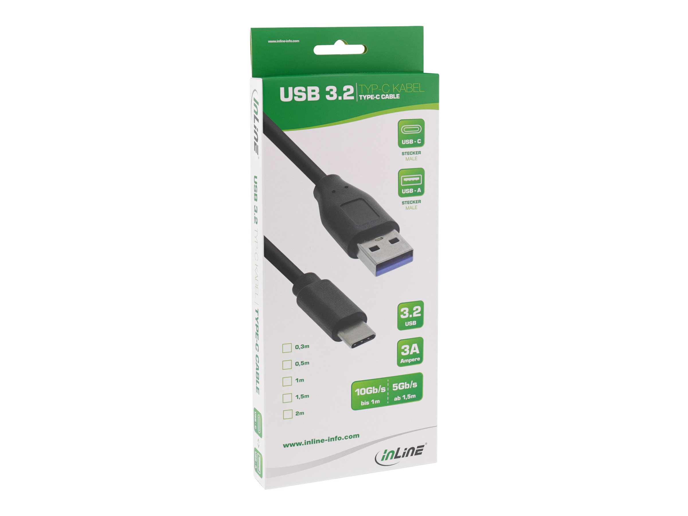 InLine USB 3.2 Gen.2 Kabel USB-C Stecker auf USB-A Stecker 50 cm Schwarz