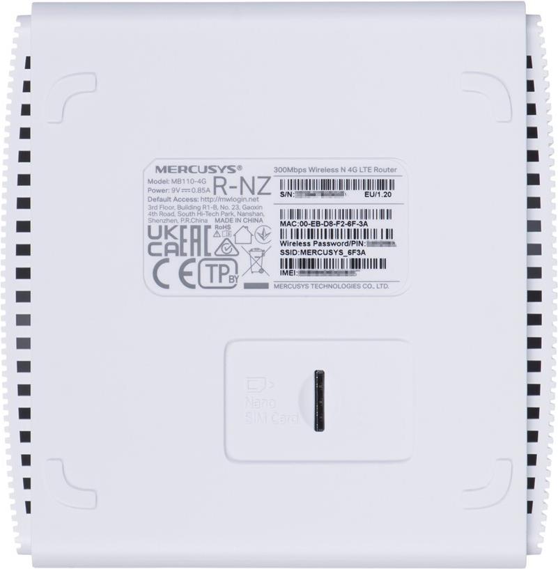 Mercusys MB110-4G 4G WLAN-Router Wi-Fi 4 (802.11n) Einzelband 2,4 GHz 300 Mbit/s Weiß