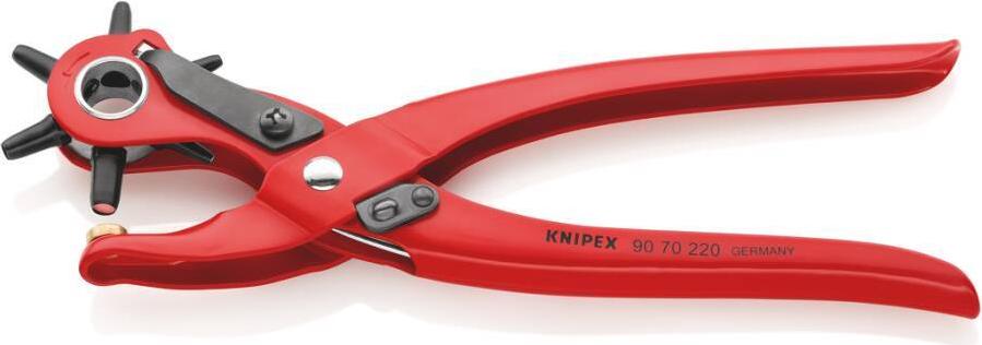 KNIPEX 90 70 220 Revolverlochzange mit 6 Lochpfeifen Ø 2,0–5,0 mm, Rot