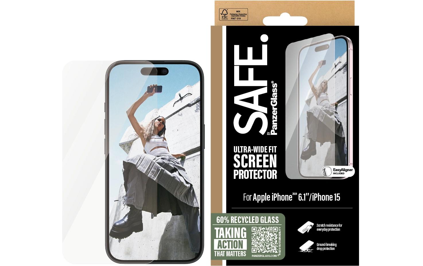 PanzerGlass SAFE. Displayschutzfolie iPhone 16 6,1" Ultra-Wide Fit Transparent