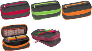 WEDO Schlamper-Etui NEON Stretch mit Innenklappe, neongrün grau mit neonfarbigen Reißverschlüssen, das Stauwunder, - 1 Stück (24244011)