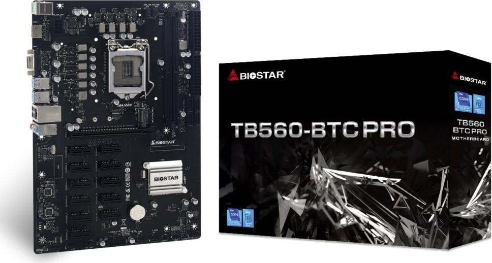 Biostar TB560-BTC PRO Hauptplatine – ATX – Intel B560 – Sockel LGA1200 – 2× DDR4 bis 64GB – 12× PCIe – M.2 – HDMI – Schwarz (TB560-BTC PRO)