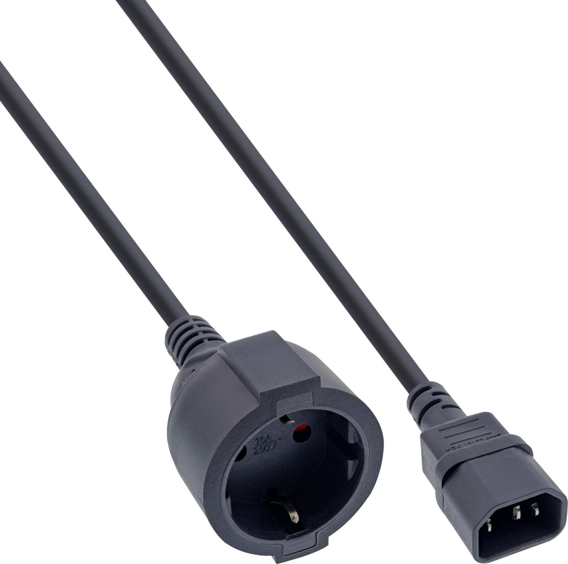 InLine® Netz Adapter Kabel, Kaltgeräte C14 auf Schutzkontakt Buchse, für USV, 2m (16659L)