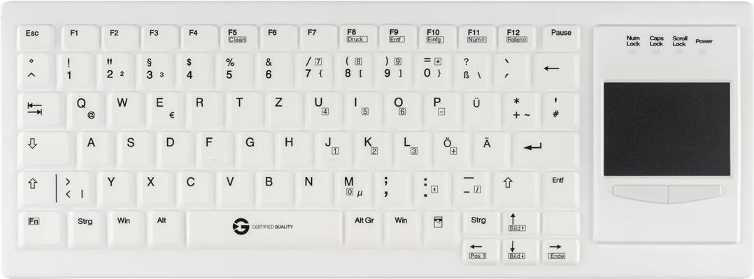 GETT Cleantype Xtra Touch Protect Silikontastatur mit Touchpad IP68 desinfizierbar - GETT Cleantype Xtra Touch Protect Silikontastatur mit Touchpad IP68 desinfizierbar USB Farbe weiss Layout DE (KG30217)