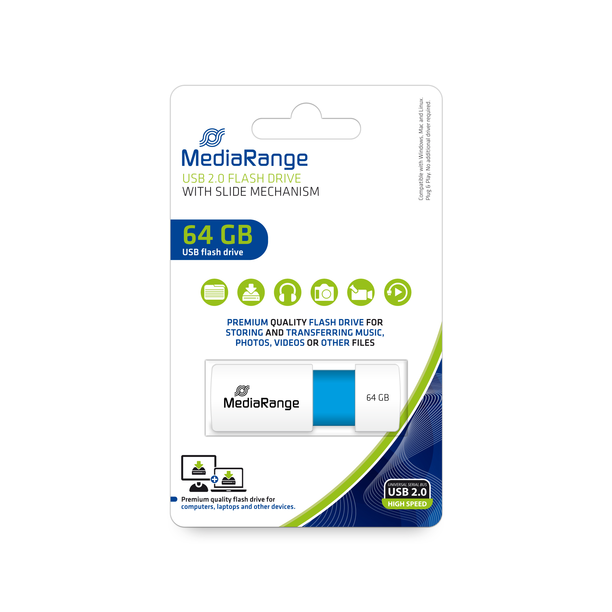 MediaRange MR974 USB-Stick 64 GB USB 2.0 Blau, Weiß
