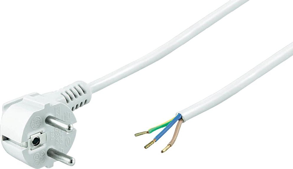 Wentronic Goobay Schutzkontaktkabel abgewinkelt zum Konfektionieren, 3 m, Weiß - Typ F (Typ F, CEE 7/7) > lose Kabelenden (93312)