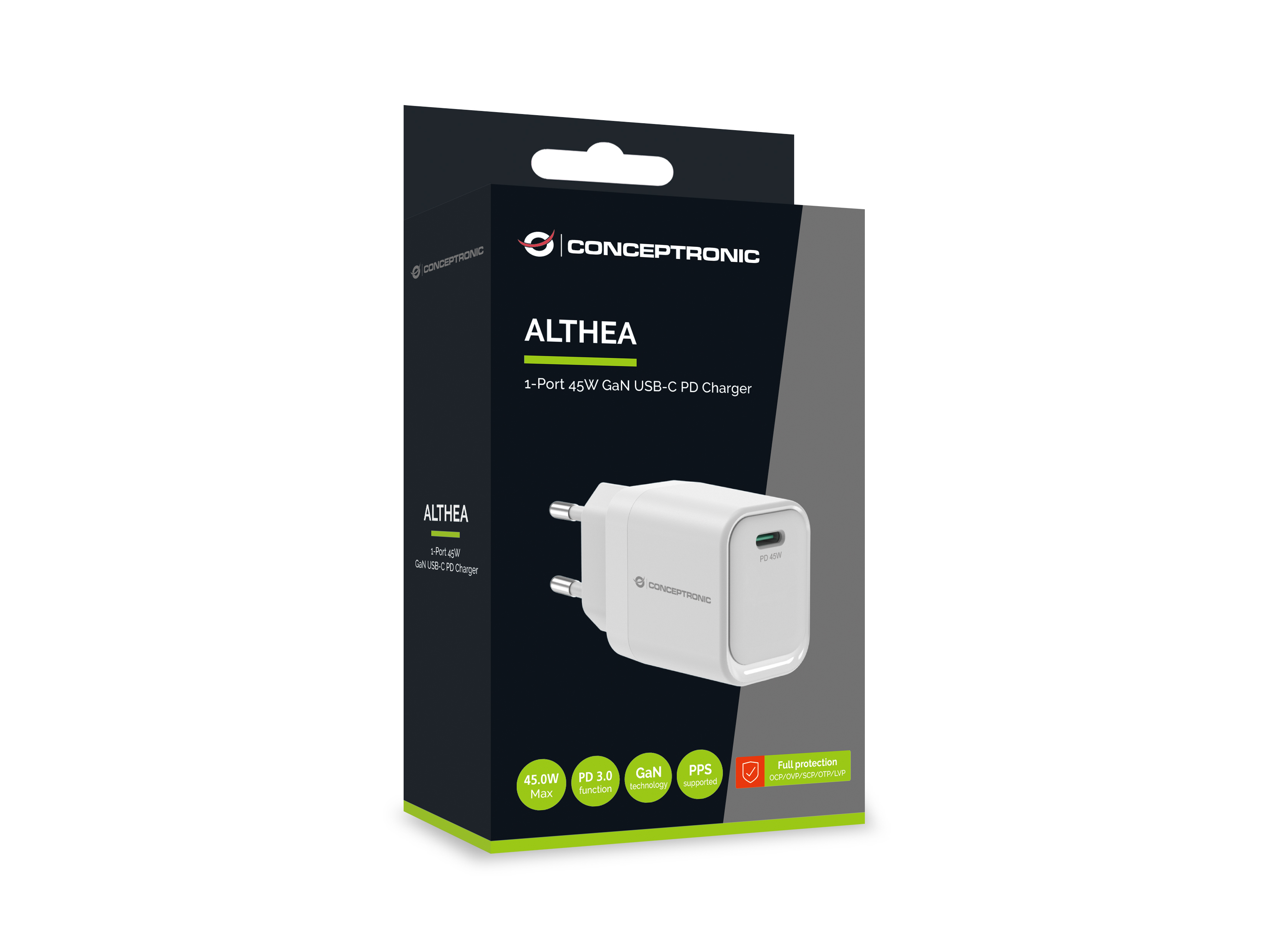 Conceptronic ALTHEA19W45 GaN USB-C Ladegerät 45W PD 3.0 PPS Weiß