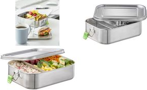 APS Lunchbox "L", aus mattiertem Edelstahl, 1,1 Liter innen poliert, außen matt, mit Silikondichtung und - 1 Stück (66901)