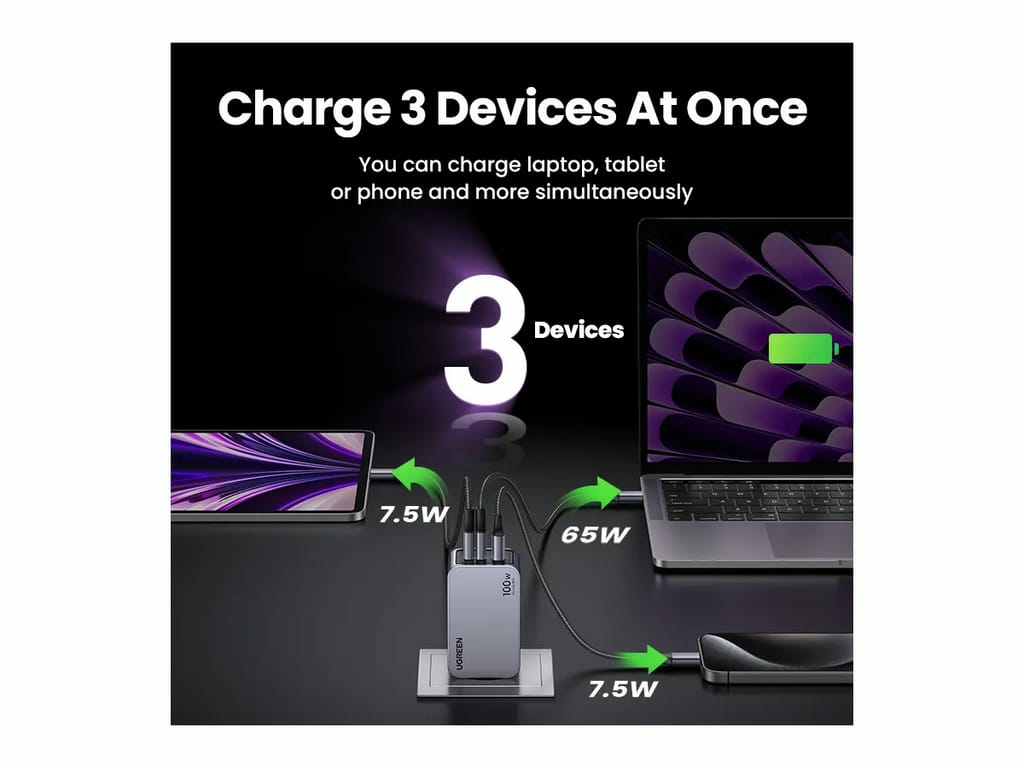 Ugreen Nexode Pro 100W GaN Ladegerät mit USB-C Kabel Schwarz, Grau