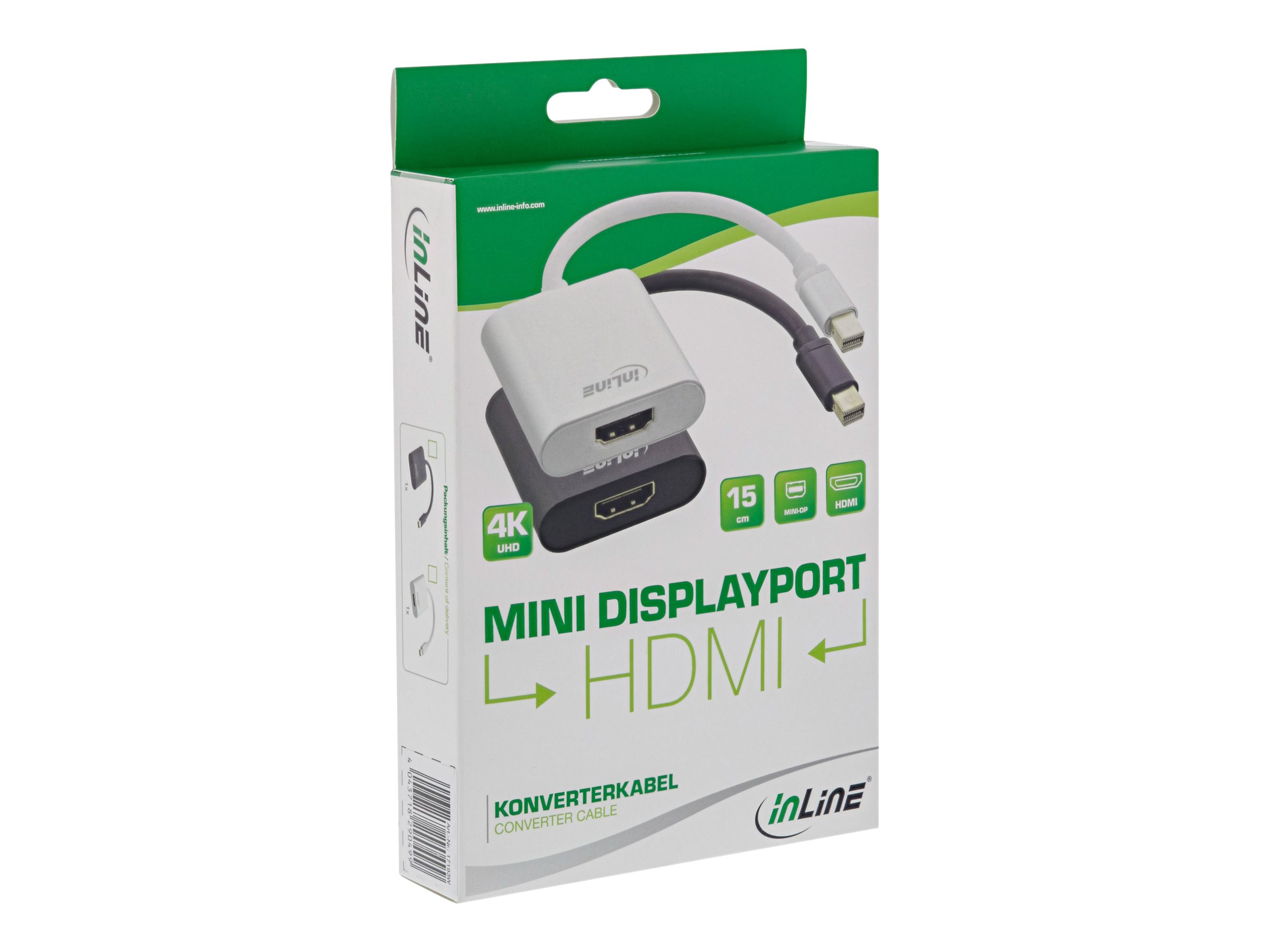 InLine Mini DisplayPort HDMI Adapterkabel Aluminium 4K/60Hz - 0,15 m - Weiß