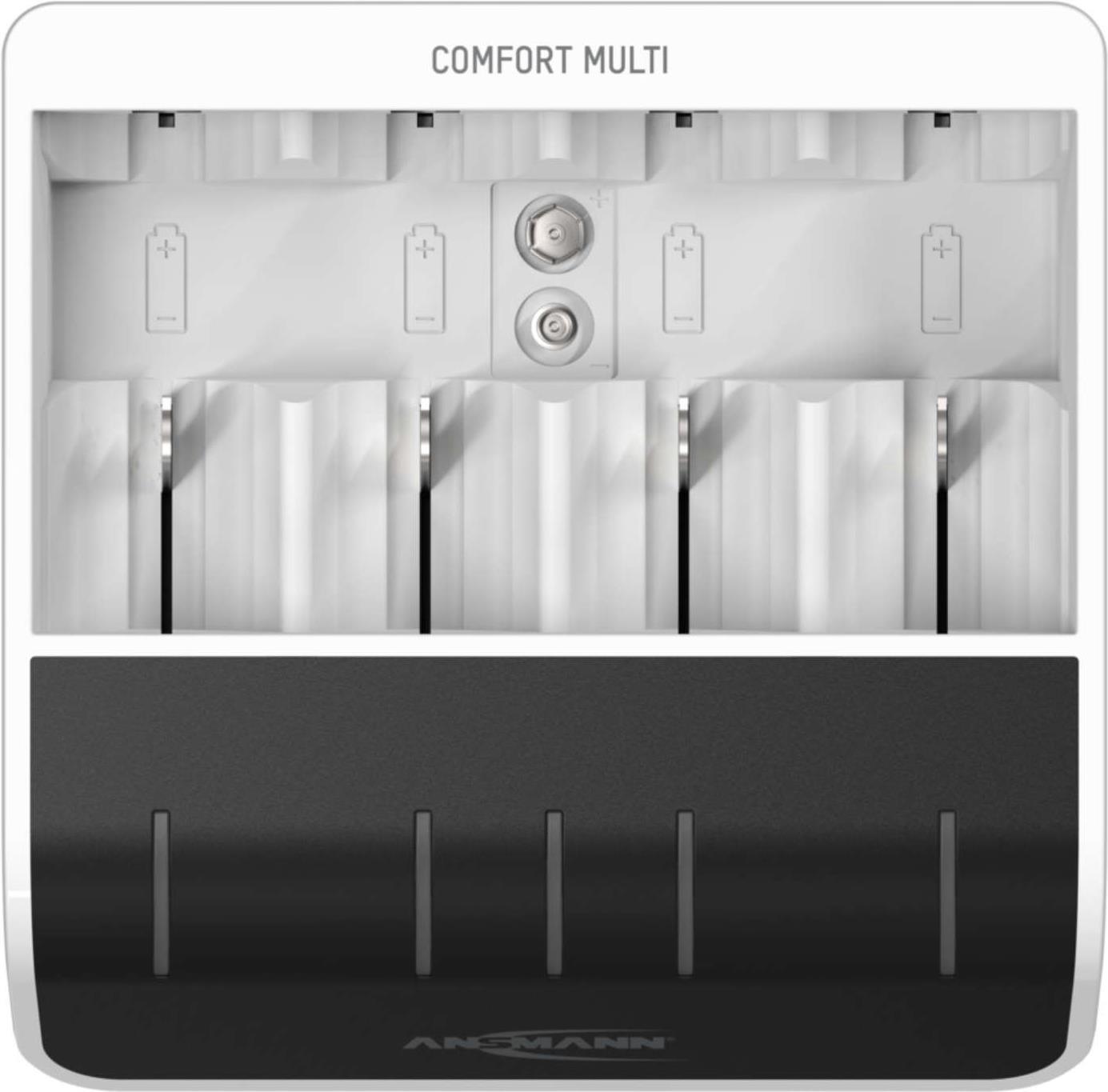ANSMANN Comfort Multi - 1,5 Std. USB-Batterieladegerät - (für AA, AAA, C, D, 9V) - 800 mA - Schwarz, weiß (1001-0093)