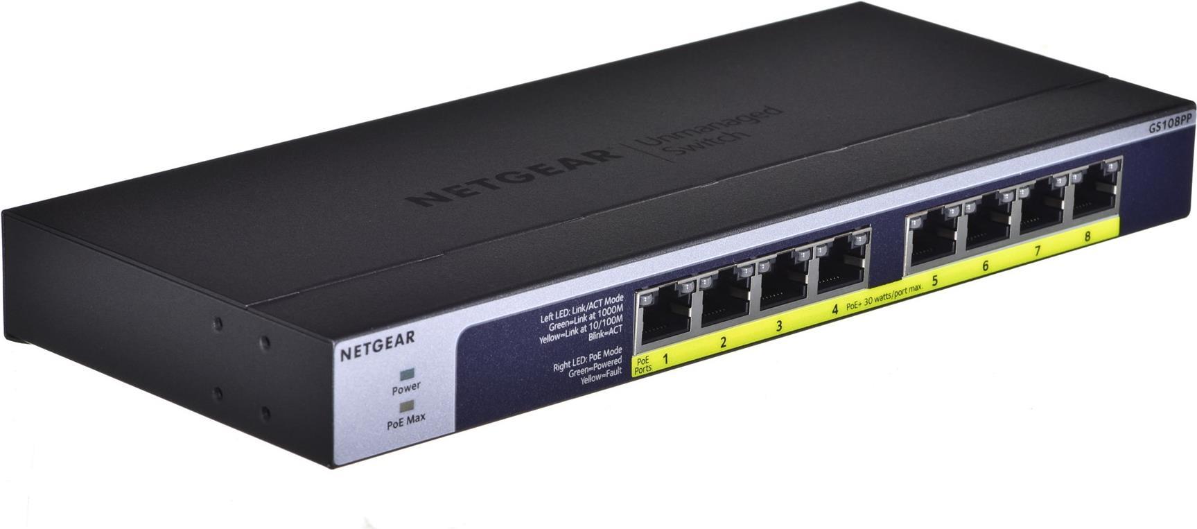 Netgear GS108PP Unmanaged Switch 8-Port Gigabit PoE+ Schwarz/Grau