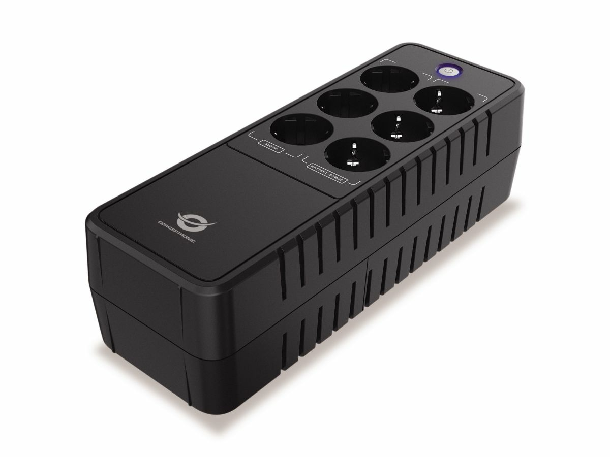 Conceptronic ZEUS09E USV 850 VA / 490 W Offline 6x Schuko RJ-45 USB Schwarz