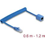 Delock RJ45 Spiralkabel Stecker zu Buchse Cat.6 UTP 0.6 m bis 1.2 blau (90365)