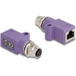 Delock M12 Adapter D-kodiert 4 Pin Buchse zu RJ45 Buchse Cat.5e mit Befestigungsloch gerade violett (60678)