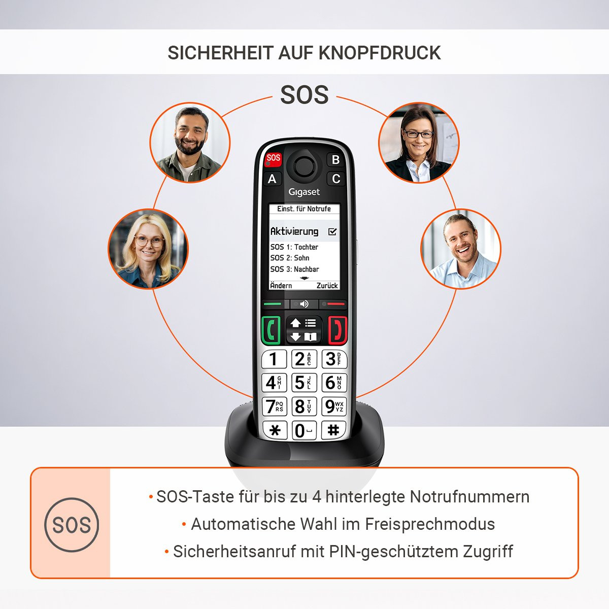 Gigaset EASY 500HX DECT-Seniorentelefon mit Freisprecheinrichtung Schwarz, Silber