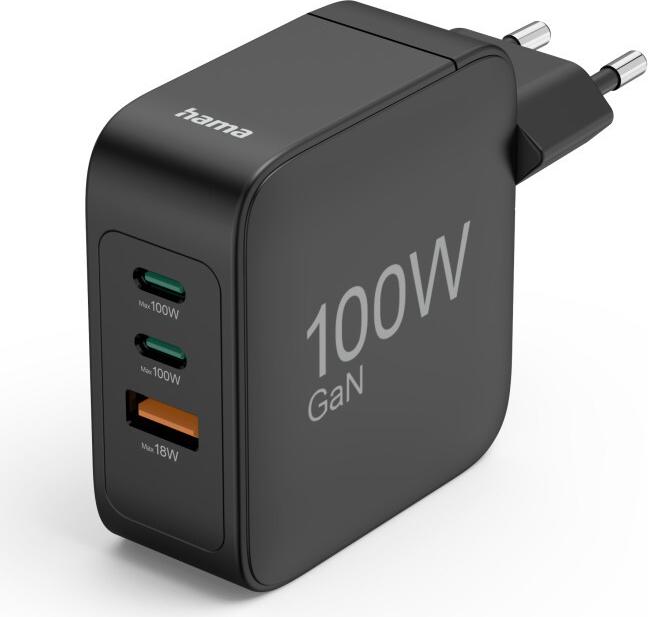 Hama Schnellladegerät, GaN, 2x USB-C, 1x USB-A, PD, 100 W, Schwarz (00201962)