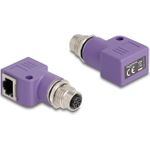 Delock M12 Adapter D-kodiert 4 Pin Buchse zu RJ45 Buchse Cat.5e mit Befestigungsloch 90° gewinkelt violett (60680)