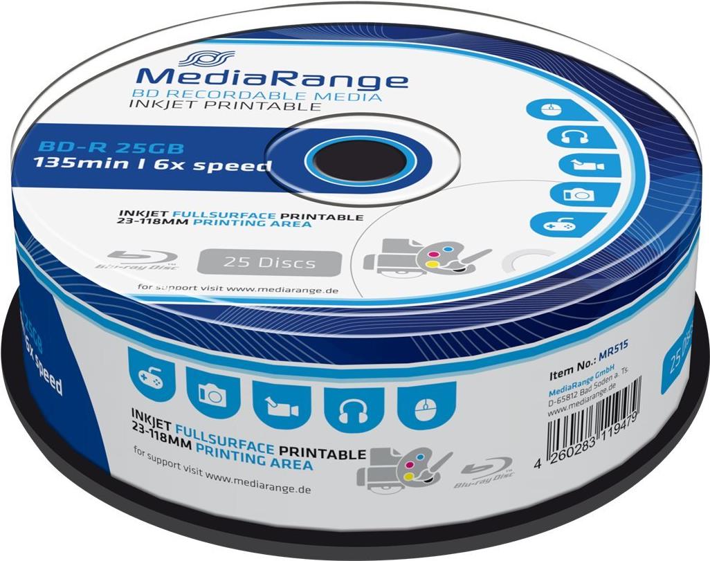 MediaRange BD-R 6x CB 25GB MediaR Pr. 25St (MR515)