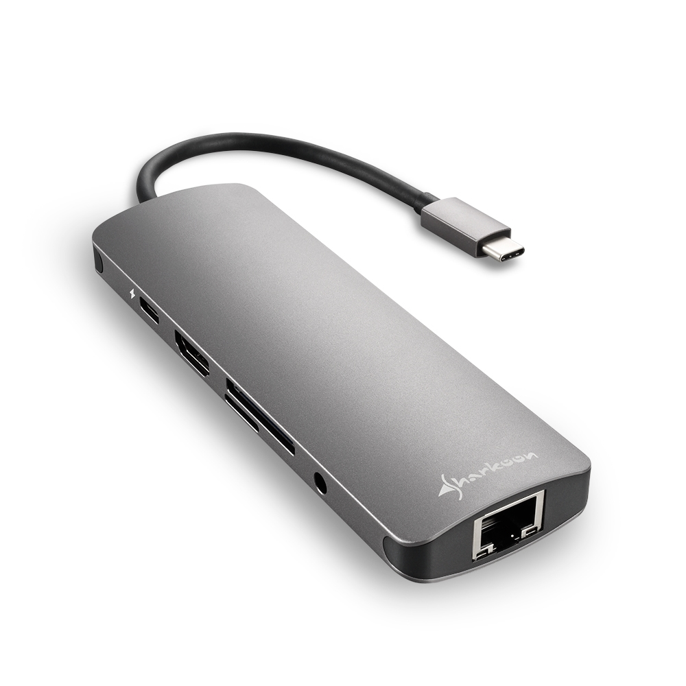 Sharkoon USB 3.0 Type C Combo Adapter Dockingstation HDMI RJ-45 Aluminium Grau