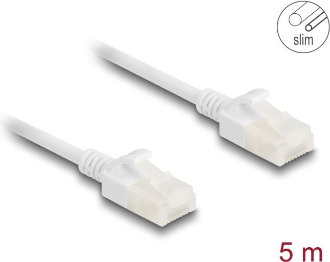 Delock RJ45 Netzwerkkabel Cat.6A Stecker zu Stecker mit robuster Rastnase Industrietauglich U/UTP Slim 5 m weiß (80362)