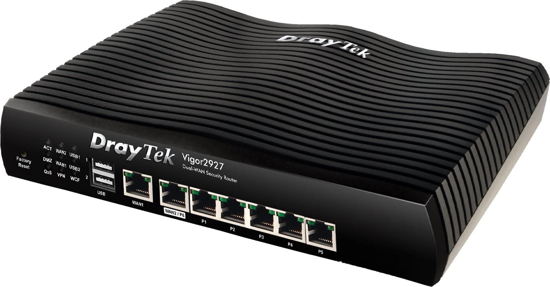 DrayTek Vigor 2927 Dual-WAN Router mit 6-Port Gigabit Ethernet Switch, rack-montierbar, Schwarz