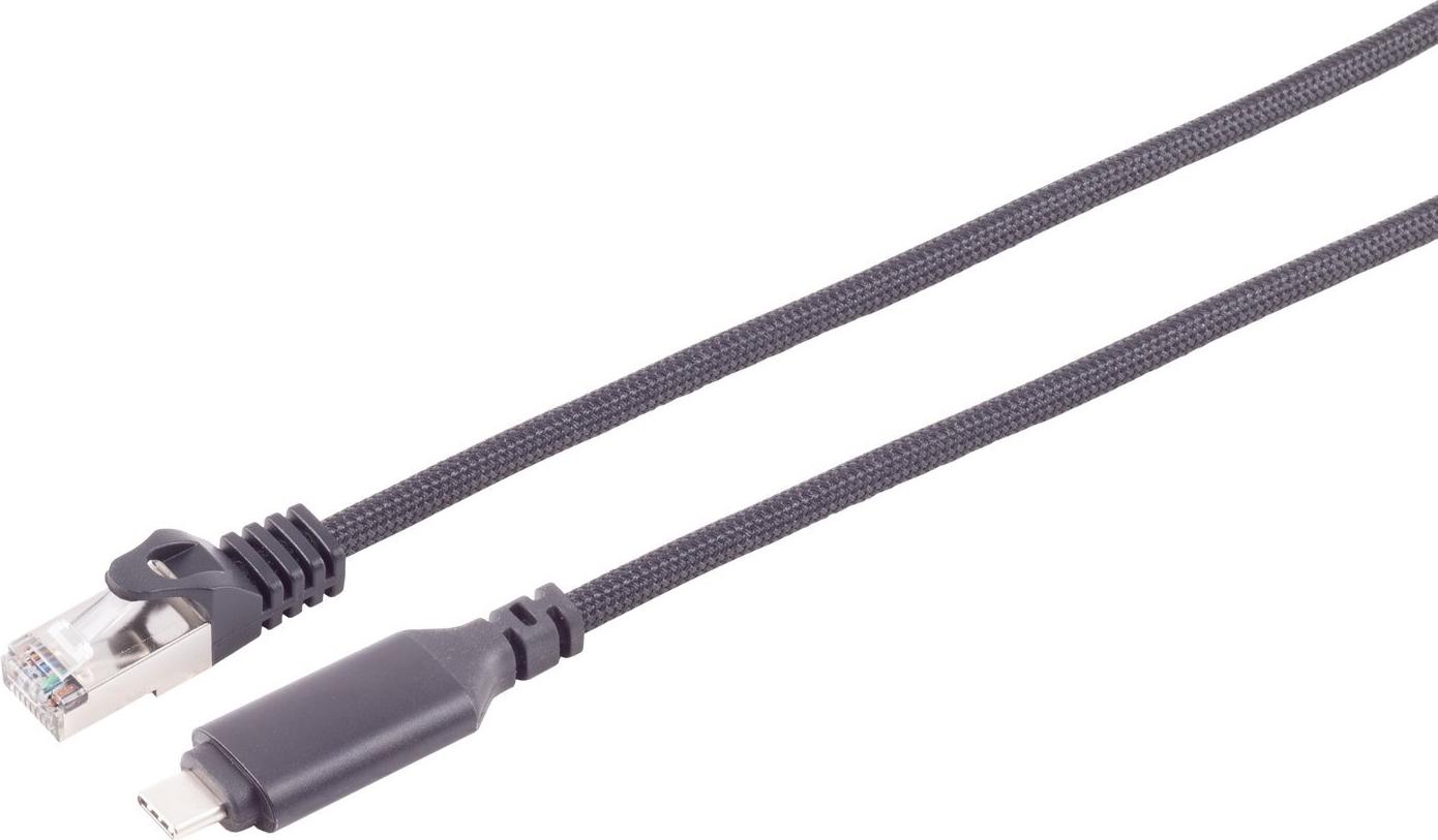 S/CONN maximum connectivity USB-C LAN Adapterkabel 1G, USB Typ C Stecker auf RJ45, ALU, schwarz, 10m (14-51075)